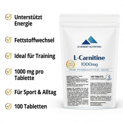 L Carnitin 1000mg 100 Tabletten Fettstoffwechsel Energie Training