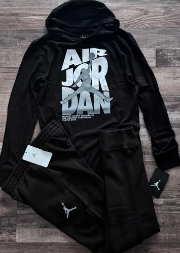 NWT Nike Air Jordan Boys YLG Black/White/Gray L/S  Jogger Pants Set Large
