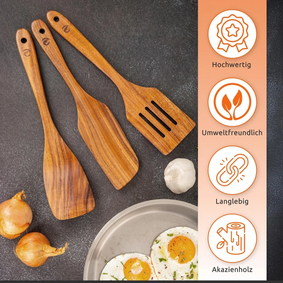 Acacia Wood Spatula - 3 Piece Kitchen Aid Set - Wooden Spatula - Image 2 of 4