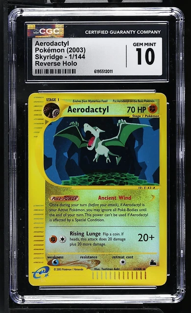 CGC 10 GEM MINT Aerodactyl 1/144 Skyridge Reverse Holo Pokemon Card