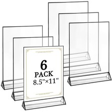 6 Pack 8.5x11 Inch Clear Acrylic Sign Holders, Double-Sided Black Display Sta...