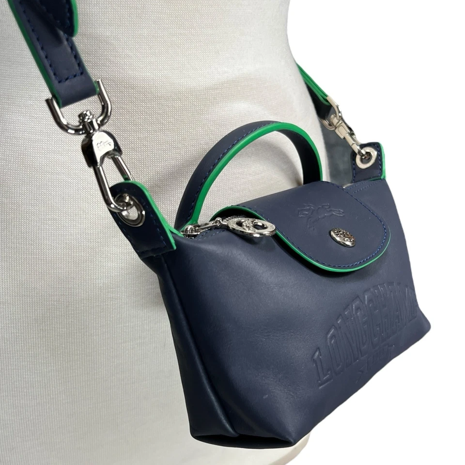 Longchamp Le Pliage Xtra Mini XS Pouch Navy Green Leather Sporty Crossbody Bag - Image 3 of 4