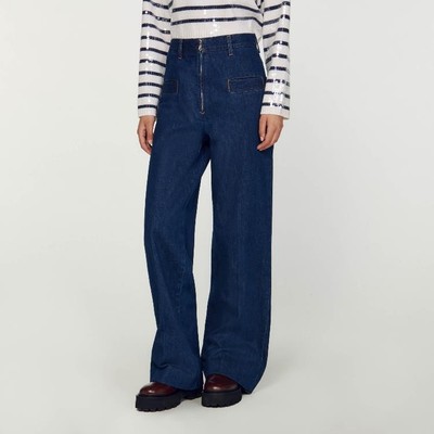 Sandro Paris Damenjeans mit weitem Bein und hoher Taille, marineblau, Größe 36 S