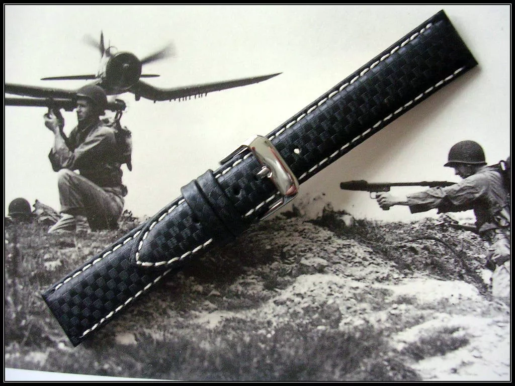 20mm Black Carbon Fiber Flieger Pilot Military sport watch band