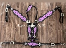 Western Brown Leather Bling Tack Set With Purple Inlay Leather