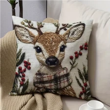 Charming Christmas Reindeer 18x18 Inch Throw Pillow Cover Soft Short Plush