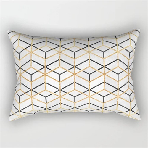 Marble Geometric Polyester Pillowcase Rainbow Gold Line Art Cushion Cover Stripe - Picture 46 of 71