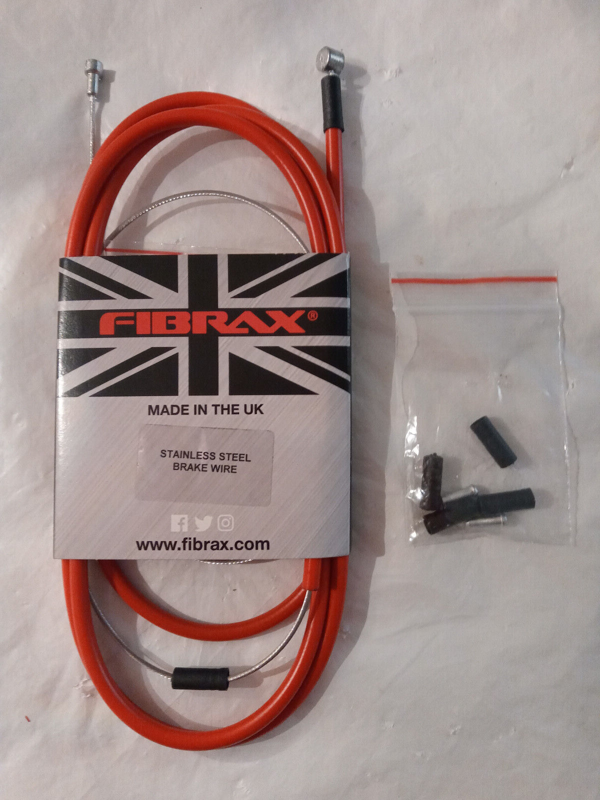 FIBRAX STAINLESS STEEL Universal RED BRAKE Cable, 198cm, FCB1247, plus ferrules