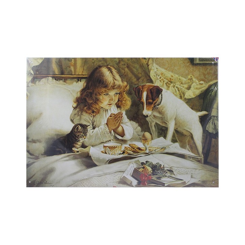 Plaque métal Petite fille prière 30x40cm : cadeau rétro idéal pour baptême