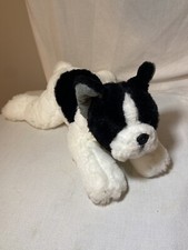 FAO Schwarz French Bulldog Dog Puppy Plush Stuffed Animal Black White Button