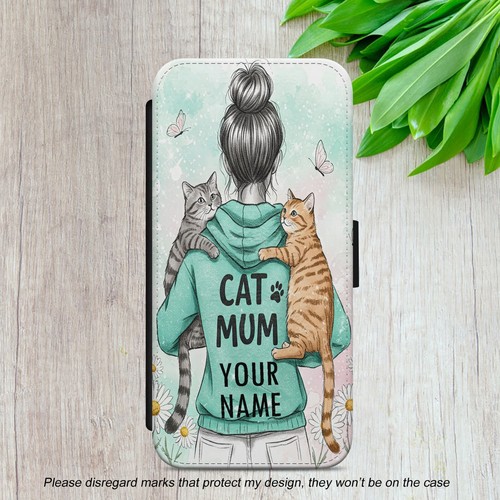 CAT MUM FLIP FOR IPHONE SAMSUNG GOOGLE PERSONALISED WALLET PHONE CASE COVER GIFT - Picture 11 of 15