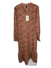 A New Day M Brown Floral Maxi Dress NWT Long Sleeve Cotton Blend