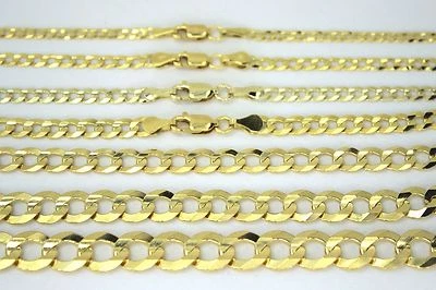 14K SOLID GOLD CUBAN LINK CHAIN NECKLACE BRACELET FOR MEN WOMEN 2~11.5mm 7~36" - Image 1 of 4
