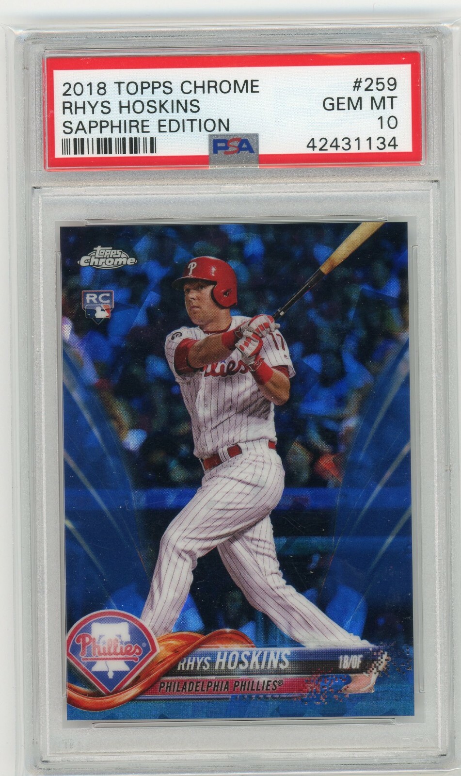 2018 Topps Chrome Sapphire #259 Rhys Hoskins Rookie RC PSA 10 Gem Mint Phillies