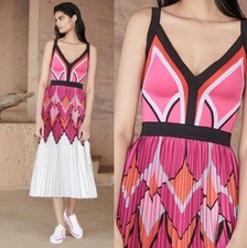 NWT Tadashi Shoji KWAN PLEATED CREPE TEA-LENGTH DRESS BJD19352MD Pink Multi M