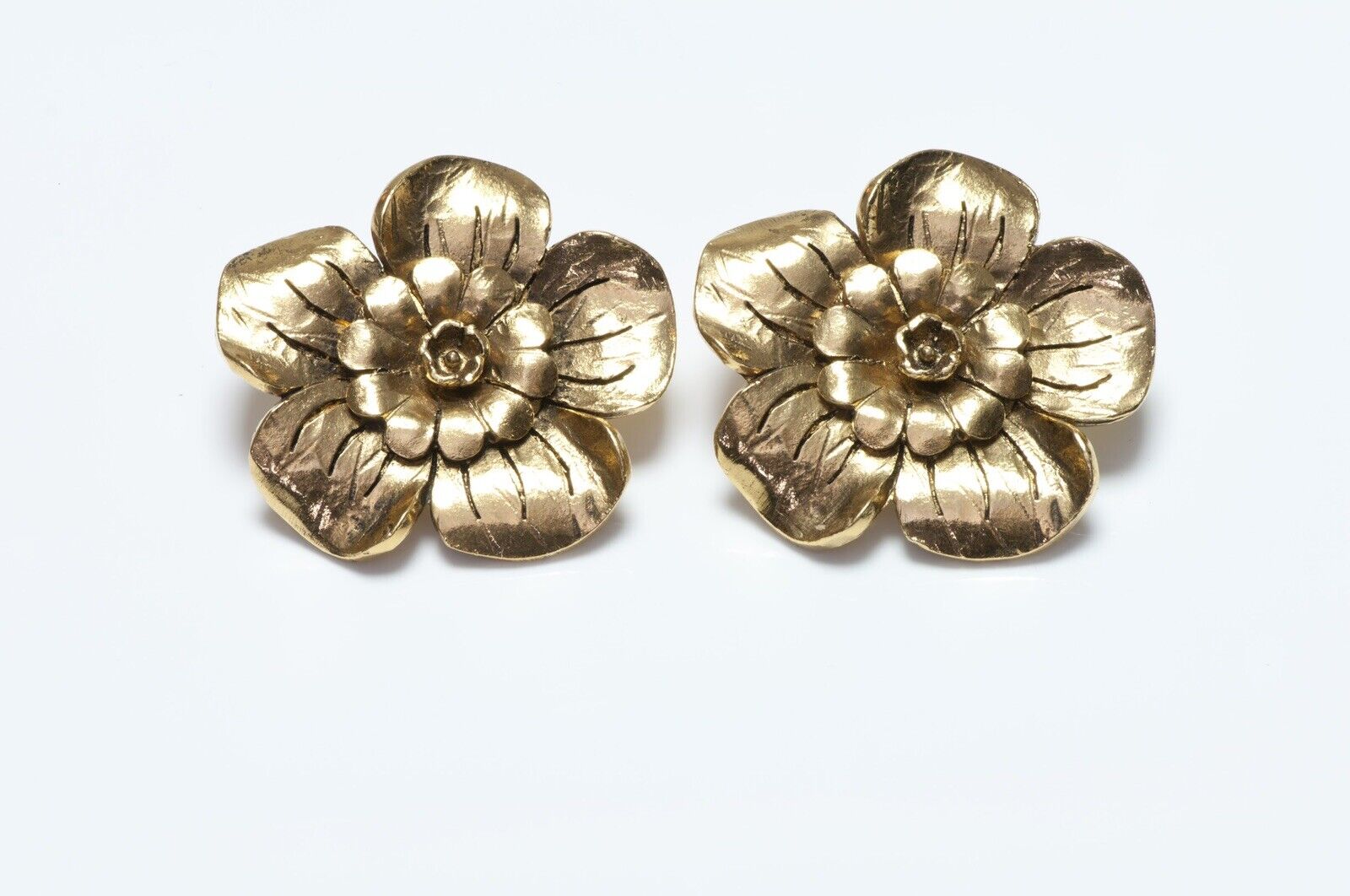 Vintage CHANEL Paris Gold Plated Camellia Flower Earrings | eBay
