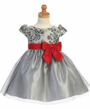 Baby Girls Silver Floral Jacquard Tulle Dress Size 12-18 m Christmas Wedding