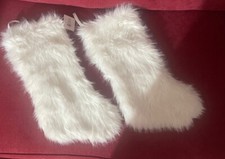2-   Christmas Stocking White Faux Fur Full Size Elegant 20  Both Sides Fur