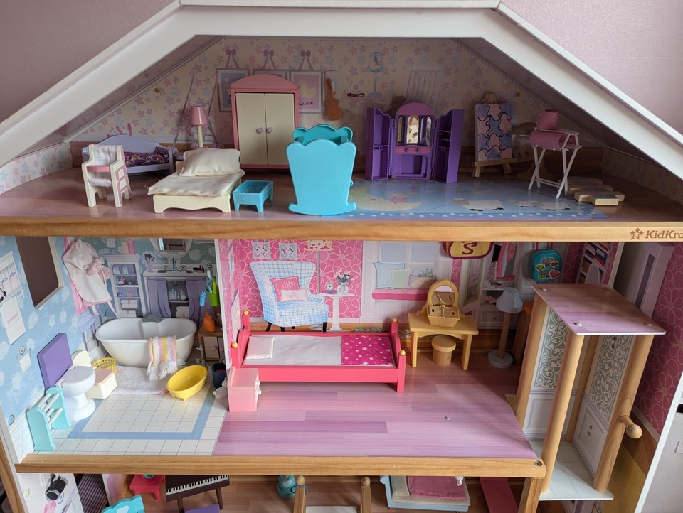 Barbie Sized Dolls House With Furniture, Dolls And Accessories eBay