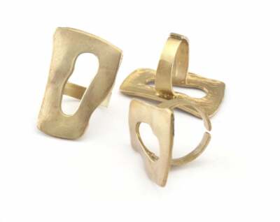 Ring Adjustable Raw brass Oval Wavy shape 8US Women Statement Ring 