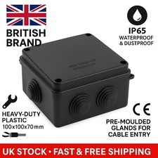 BLACK JUNCTION BOX 100x100x70mm OUTDOOR CABLE WATERPROOF GARDEN IP55 IP65 1-100X