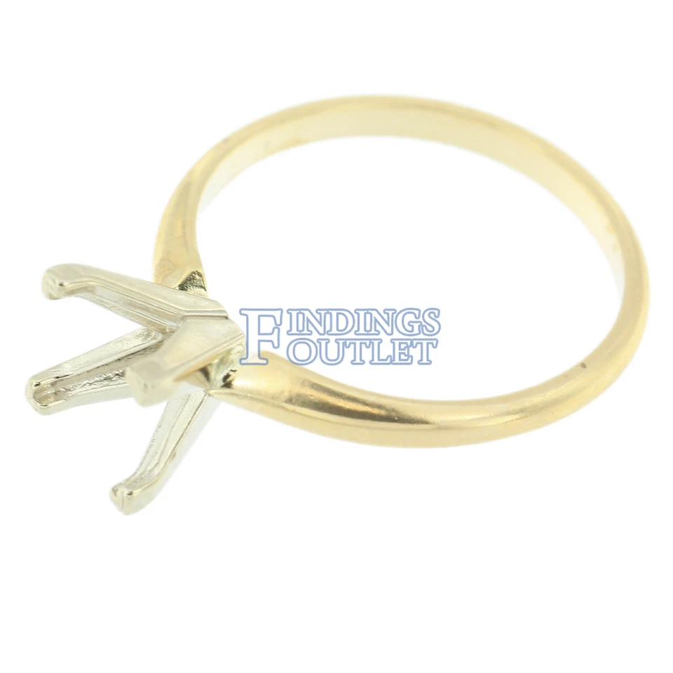 Anillo solitario de compromiso de princesa de oro amarillo de 14K montaje de 4 puntas ajuste sólido Foto 3 de 4