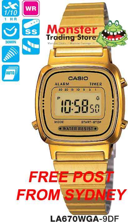 CASIO WATCH VINTAGE RETRO LADIES GOLD LA670WGA-9DF LA670WGA LA670