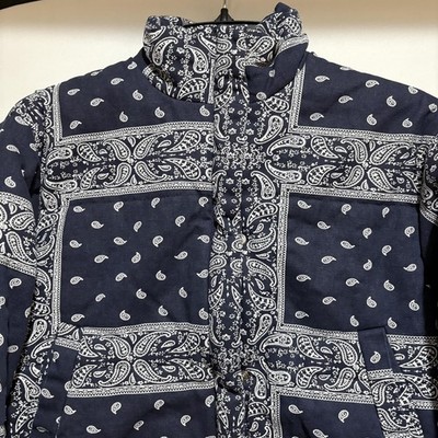 Superdown Jacket Womens XXS Blue Bandana Paisley Puffer Cropped Snap Front