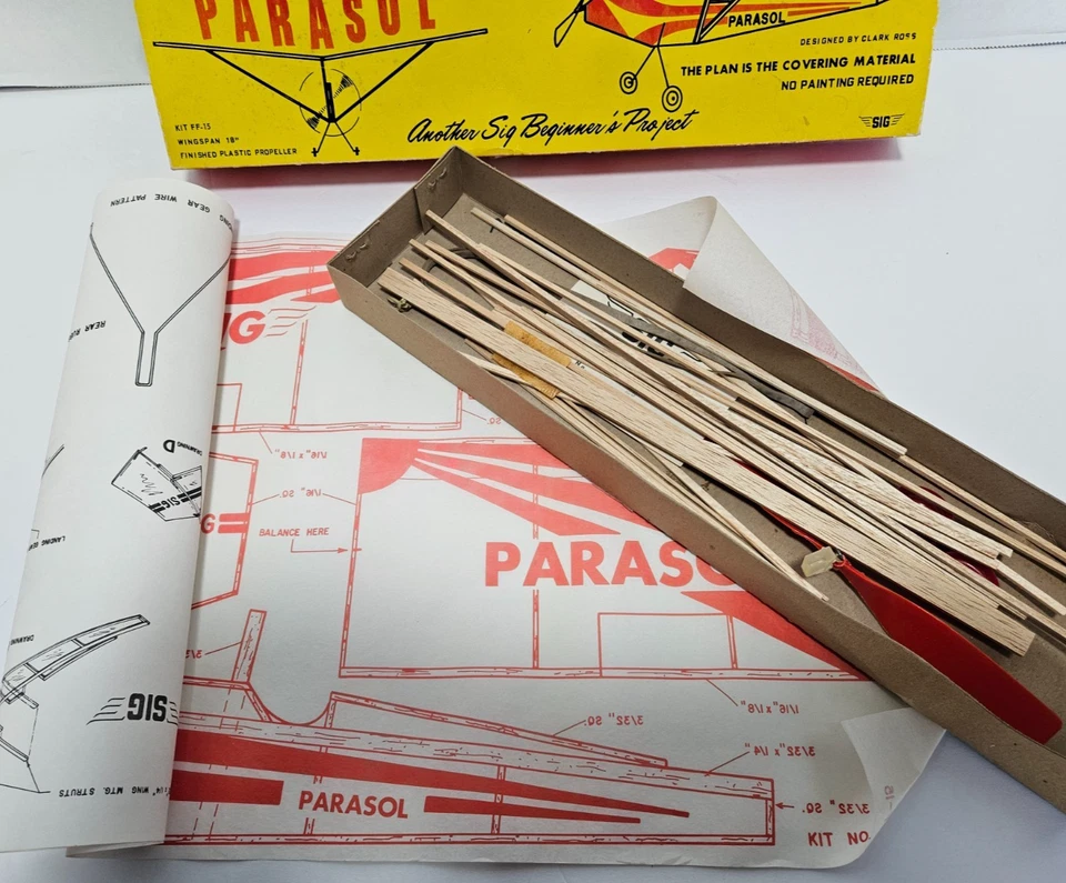 VINTAGE SIG PARASOL RUBBER POWERED BALSA PLANE KIT - Image 2 of 2