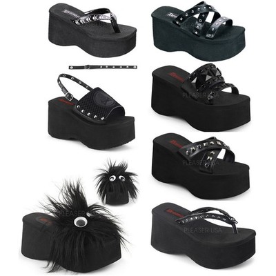 Pleaser Punk Skull & Crossbones Thong Strap Platform Sandals Adult Women Funn1X