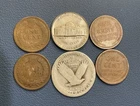 Vintage US Coins - Standing Liberty Silver Quarter, Indian + Wheat Cent, Nickel