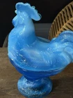 Beautiful VTG Westmoreland Standing Rooster On Nest Blue Slag Milk Glass 8 3/4 "