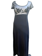 NATORI Black Nightgown Med Minimalist Slip Dress Lace Trim Side Split Negligee