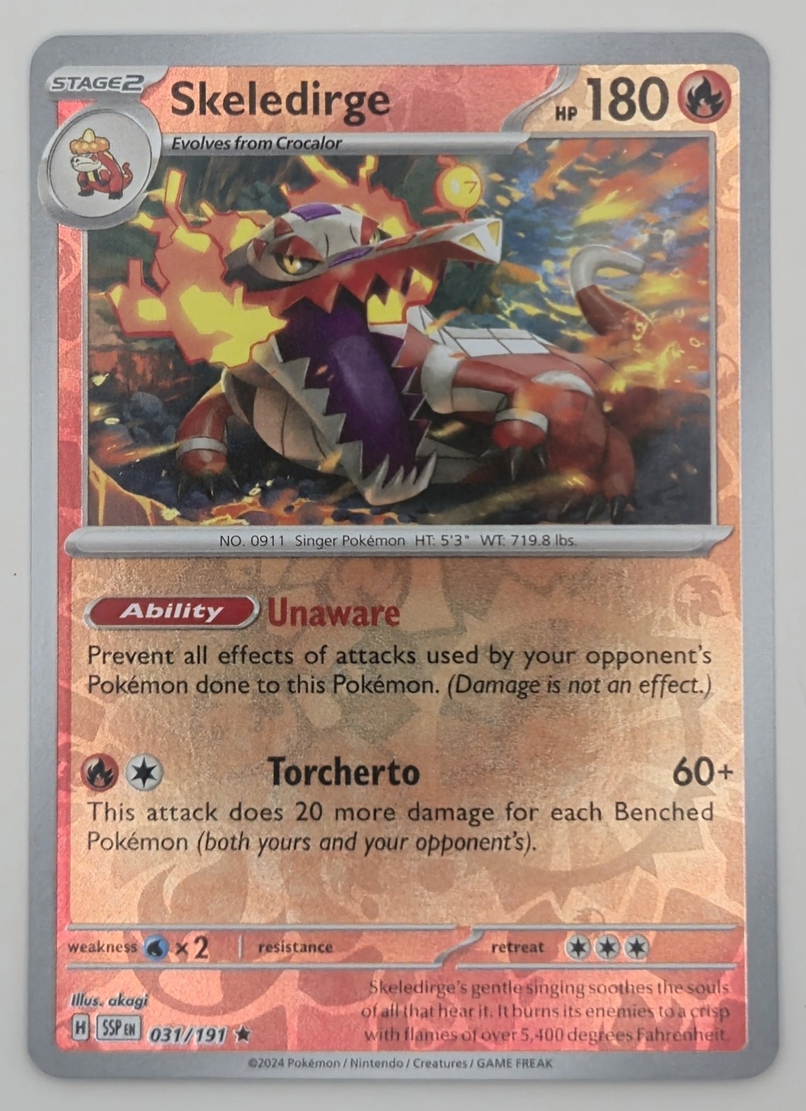 Skeledirge 031/191 Reverse Holo Surging Sparks Pokémon TCG NM
