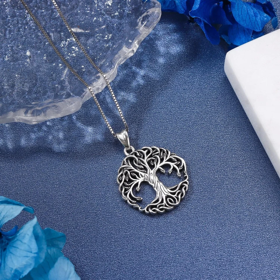 Collar Árbol de la Vida del Día de la Madre - Árbol genealógico celta de plata de ley 925 P... Foto 3 de 4