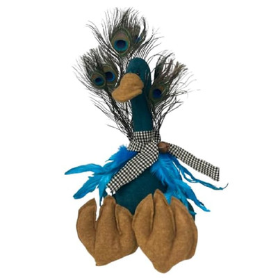Raggedy Junction Handmade Folk Art Felt Peacock Figurine 22 x 12 x 9.5 Inches