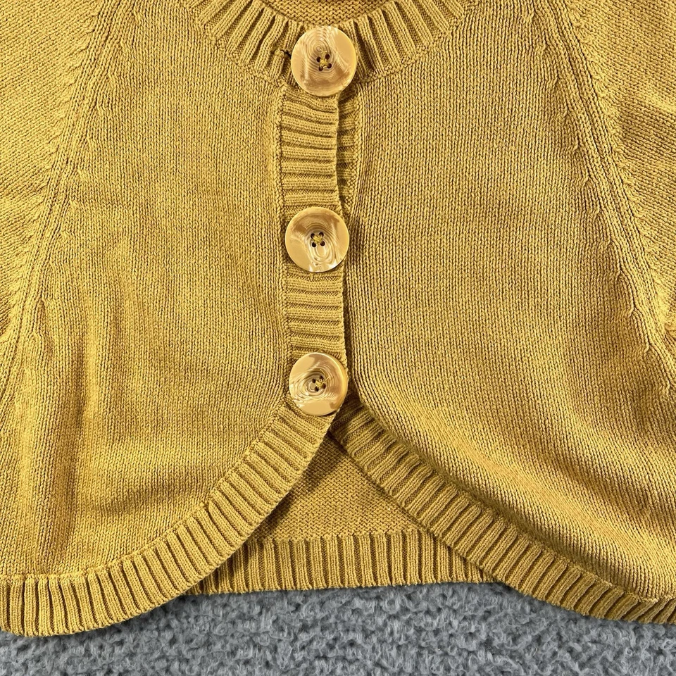 CÁRDIGAN ELLE AMBER DORADO ENCOGIMIENTO DE HOMBROS PARA MUJER XS BOTÓN ALGODÓN ACRÍLICO MEZCLA TEJIDO TOP Foto 4 de 4