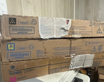 Lot of 3 - NEW! Konica Minolta TN328K  TN328M TN328Y .. NEW . OPEN BOX.