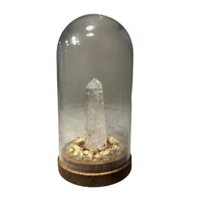 Clear Quartz W/ Inclusions Stone Handmade Display Flowers Dome Glass Cloche