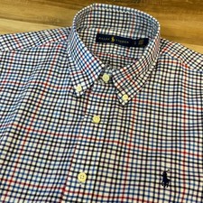 Ralph Lauren Mens Large Button Down Shirt Multi Color Tattersall Check Cotton