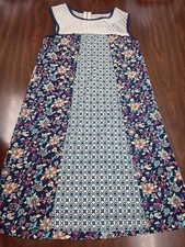 Womens XS Floral Boho Sleeveless Dress Lace Crochet Mixed Print Midi Festival