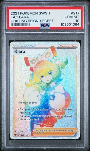 PSA 10 - SWSH Chilling Reign - Klara - 217/198 - Hyper Secret Rare