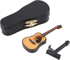 Miniature Guitar Model, Wooden Mini Guitar with Stand and Case, 3.95In Dollhouse