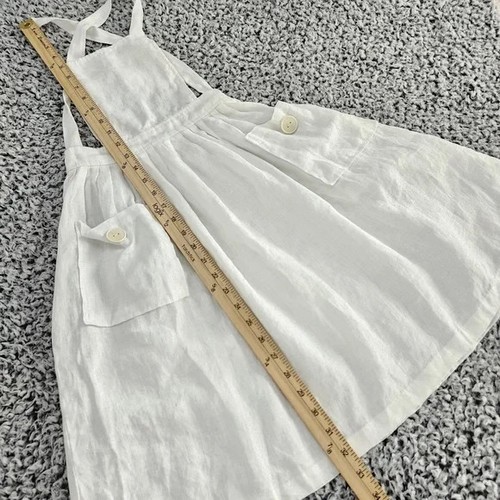 Zara Girls White Linen Pinafore Dress Size 6 Sleeveless Apron Retro Summer - Picture 10 of 10