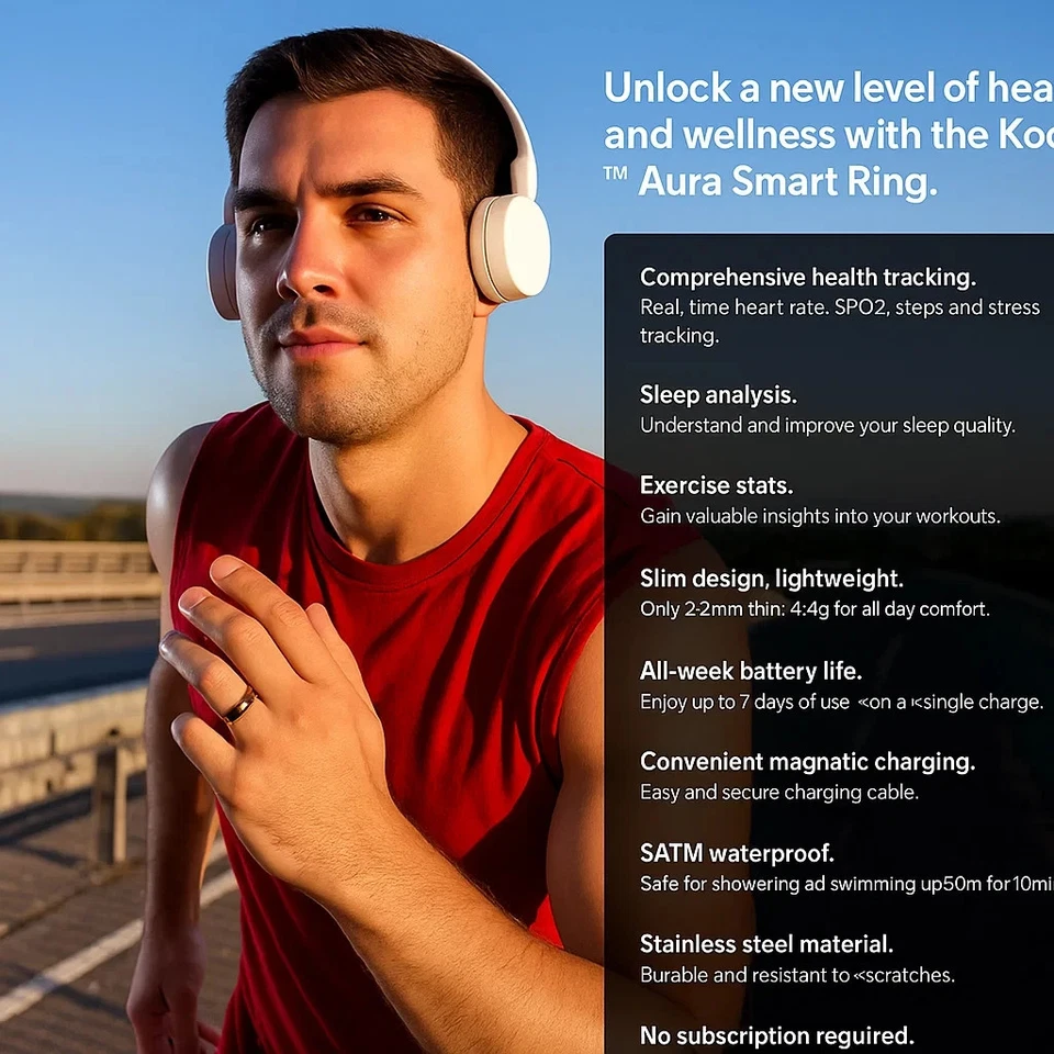 Kogan Aura Smart Ring – Rose Gold | Heart Rate, Sleep & Health Tracker | Size 11 - image 2 of 4