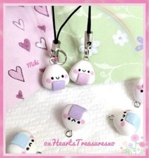 Tiny HANDMADE Phone Charms, Onigiri Rice Ball, Pastel Pink, Purple, Blue Choices
