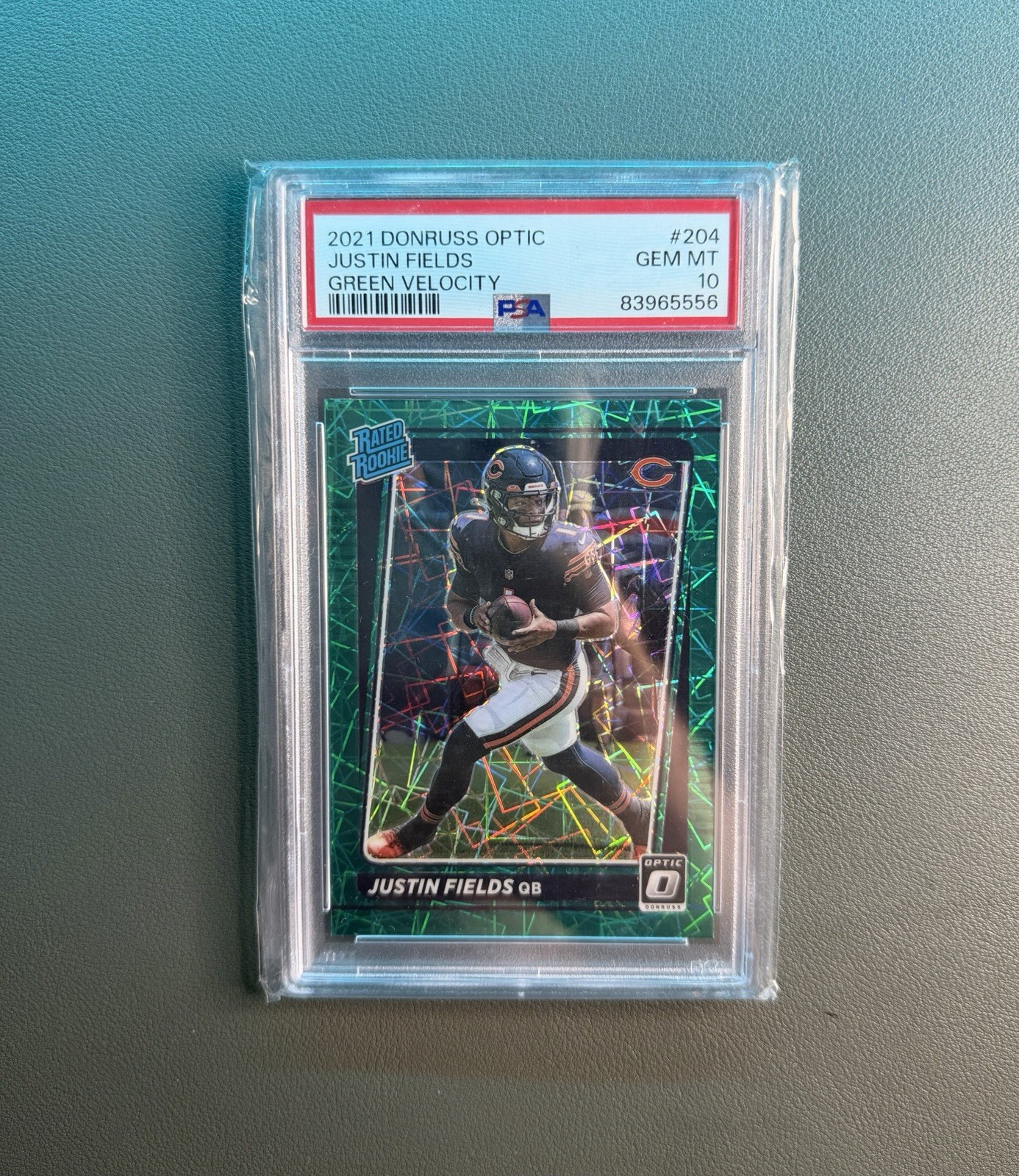 2021  Donruss Optic Justin Fields #204 Green Velocity RC PSA 10 CHIEFS