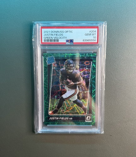2021  Donruss Optic Justin Fields #204 Green Velocity RC PSA 10 CHIEFS