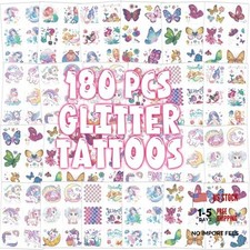 Glitter Temporary Tattoos for Girls - 180 Individually Sheets Mermaid