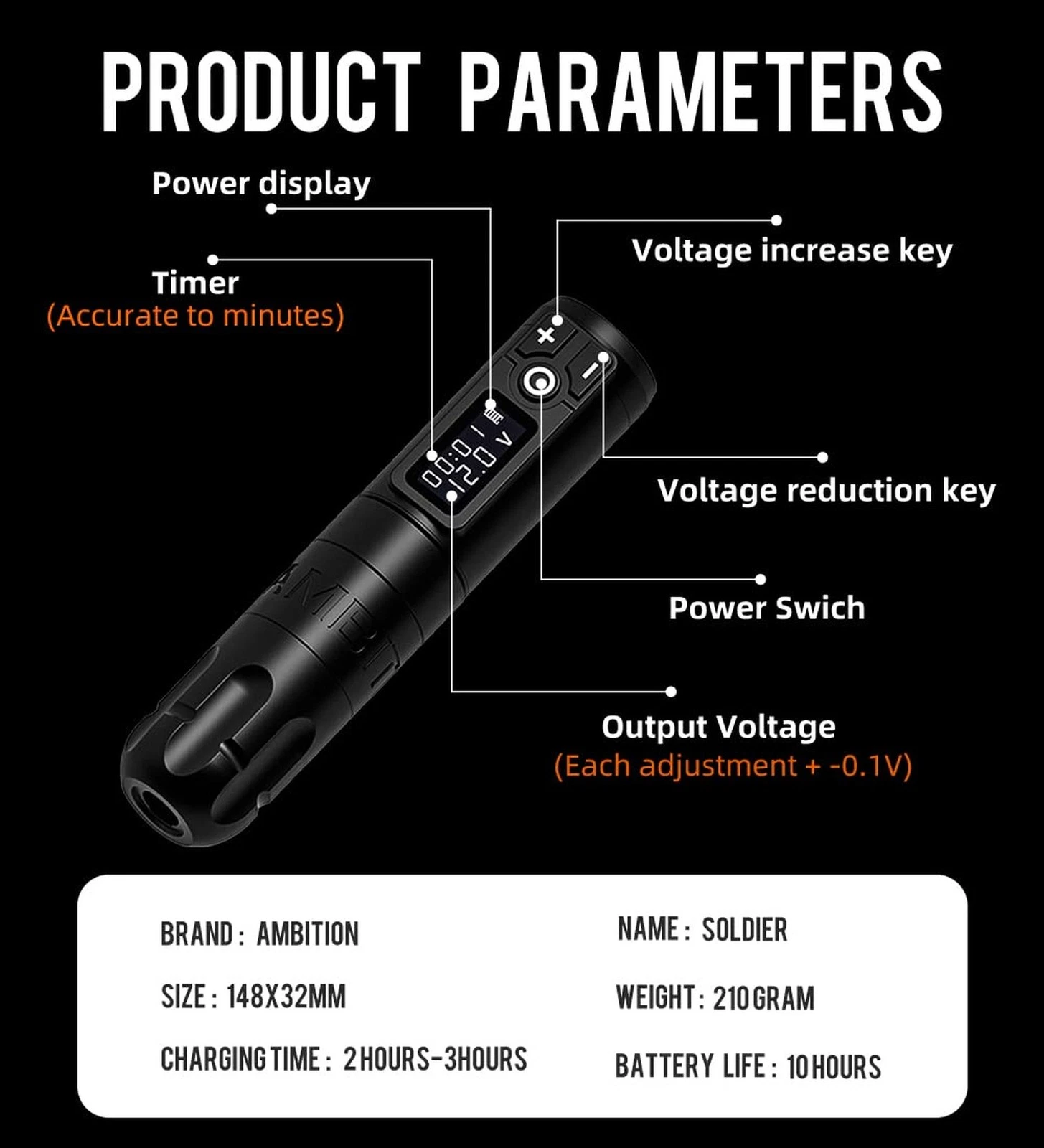 Ambition Soldier Wireless Tattoo Machine Kit Complete Rotary Coreless Motor T... - product detail image 2